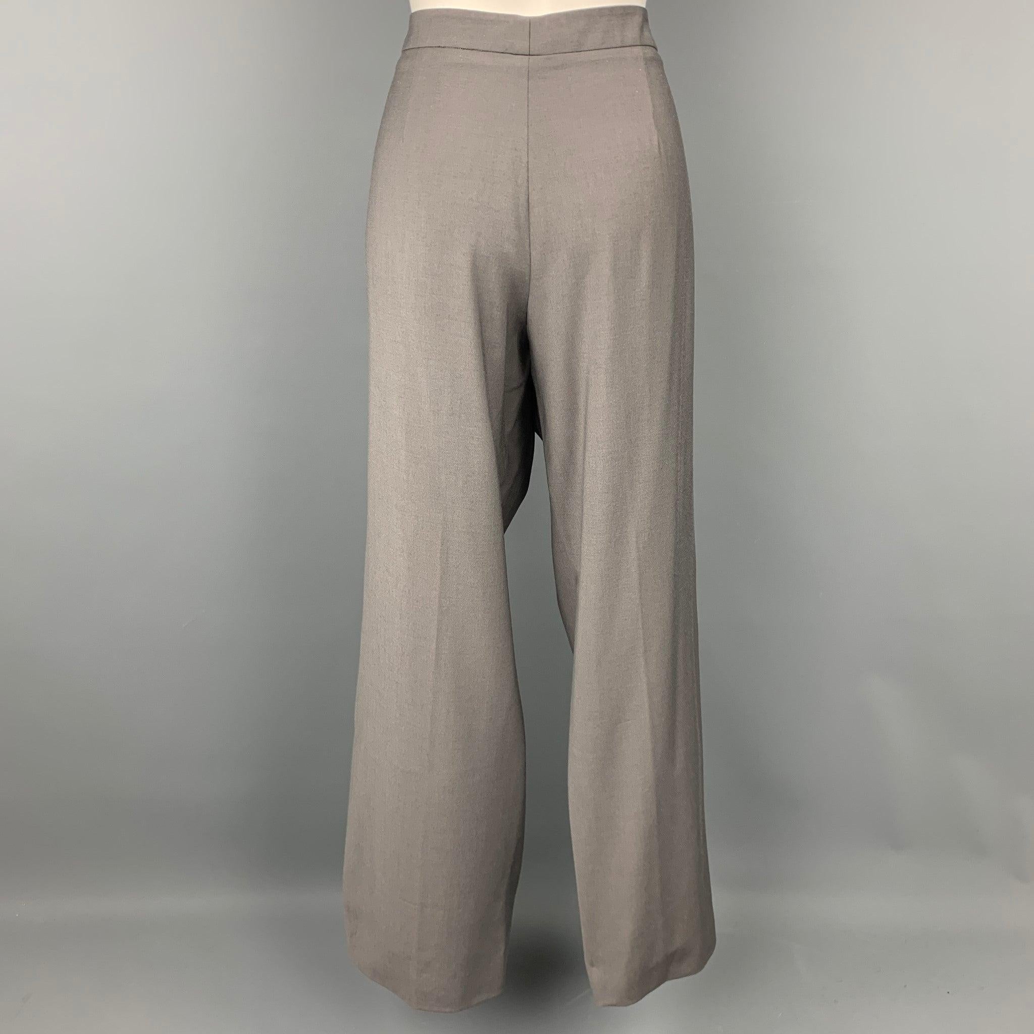 ARMANI COLLEZIONI dress pants comes in a grey wool blend featuring a wide leg style, high waisted, and a side zip up closure. Made in Italy.Good
Pre-Owned Condition. 

Marked:   14 

Measurements: 
  Waist: 34 inches  Rise: 10.5 inches  Inseam: 31