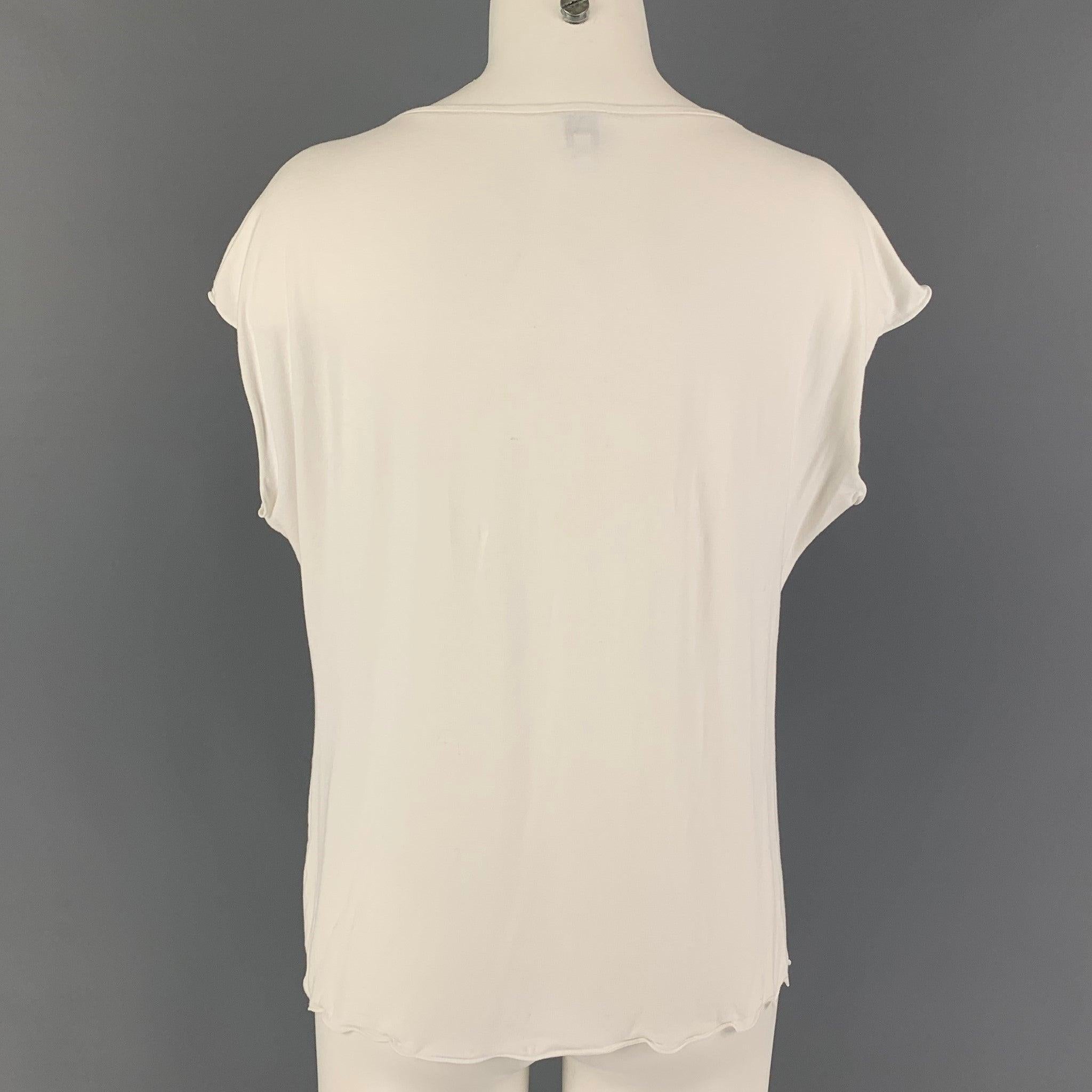 ARMANI COLLEZIONI Size 16 White Viscose Sleeveless T-Shirt In Good Condition For Sale In San Francisco, CA