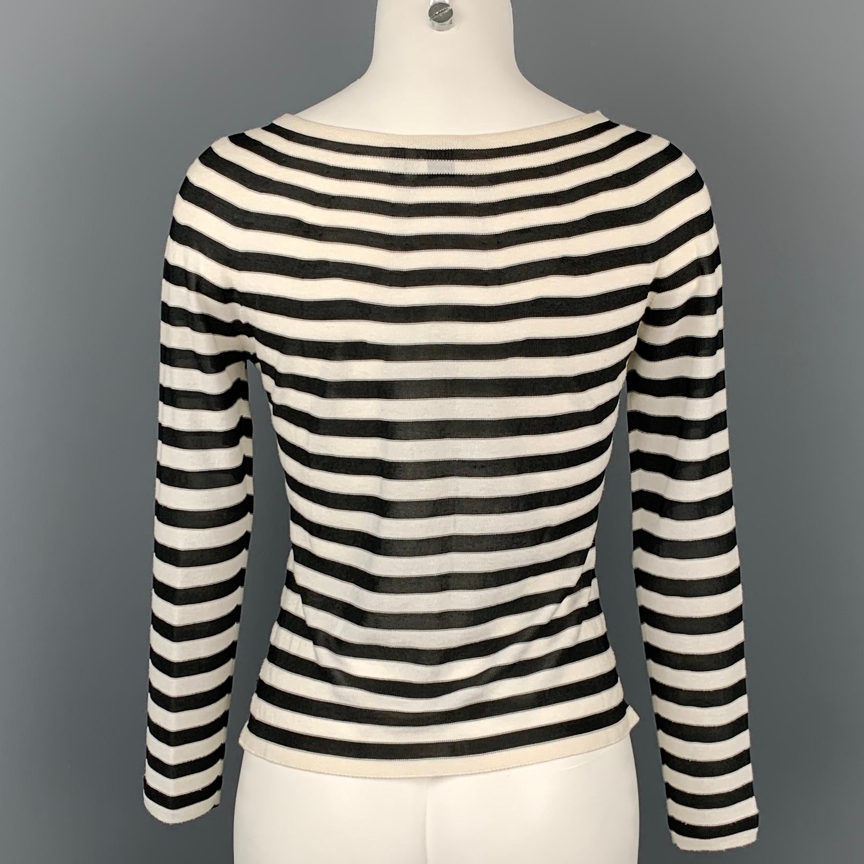 Beige ARMANI COLLEZIONI Size 2 Black & White Stripe Boat Neck Pullover