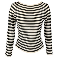 ARMANI COLLEZIONI Size 2 Black & White Stripe Boat Neck Pullover