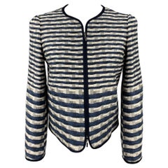 ARMANI COLLEZIONI Größe 2 Marineblaue & weiße Jacquard-Jacke