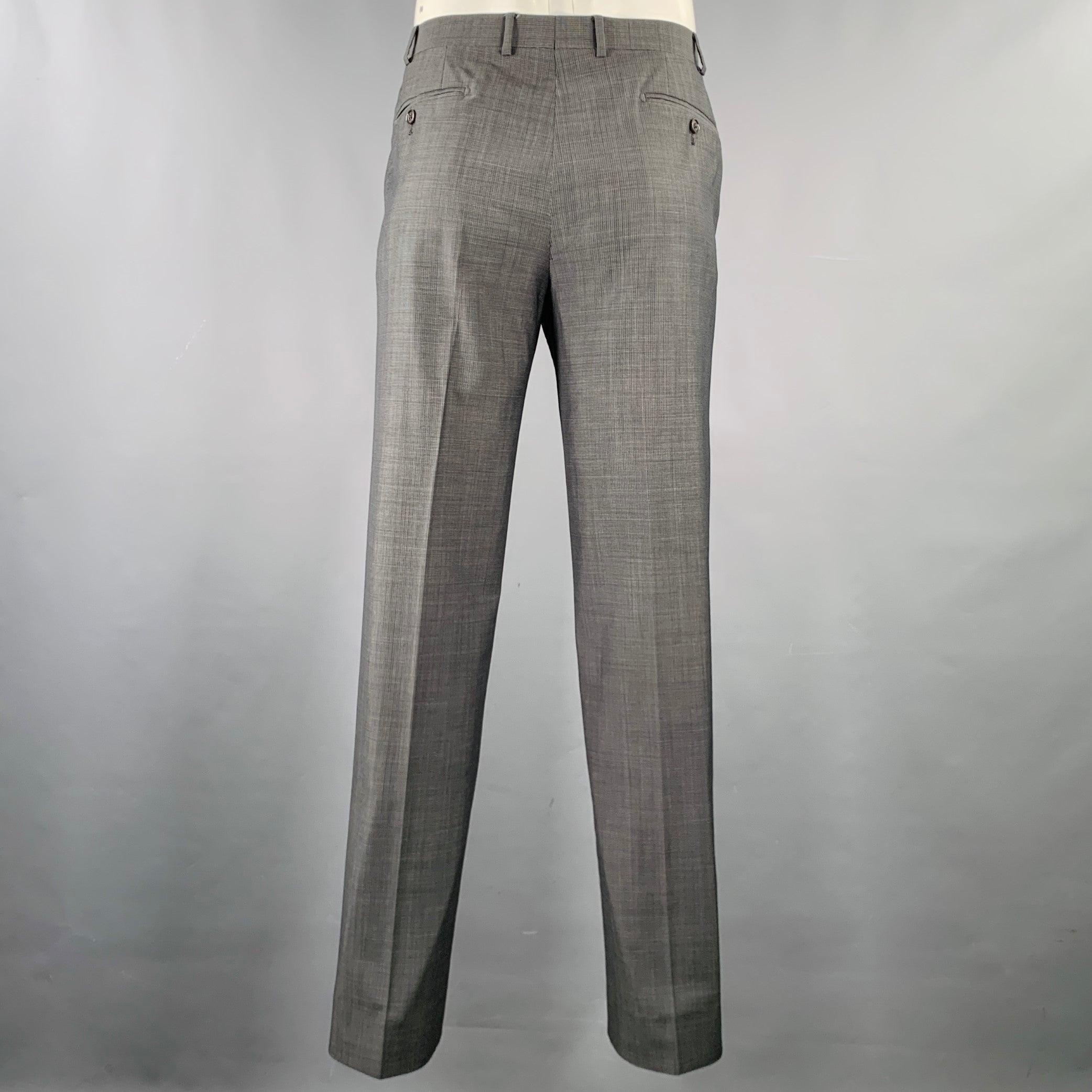 ARMANI COLLEZIONI Size 34 Black Grey Flat Front Dress Pants In Excellent Condition For Sale In San Francisco, CA