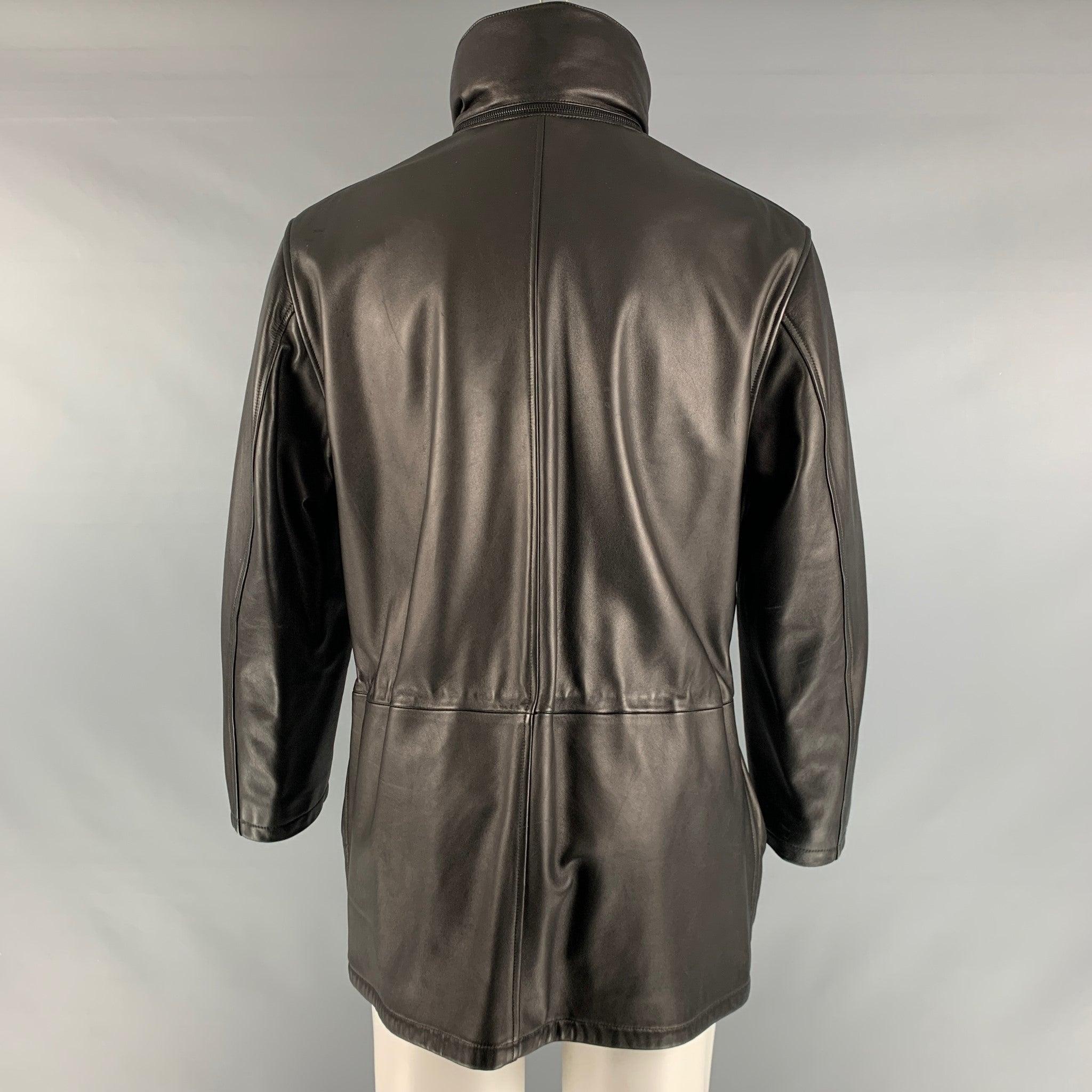 ARMANI COLLEZIONI Size 38 Black Solid Leather Drawstring Jacket In Good Condition For Sale In San Francisco, CA