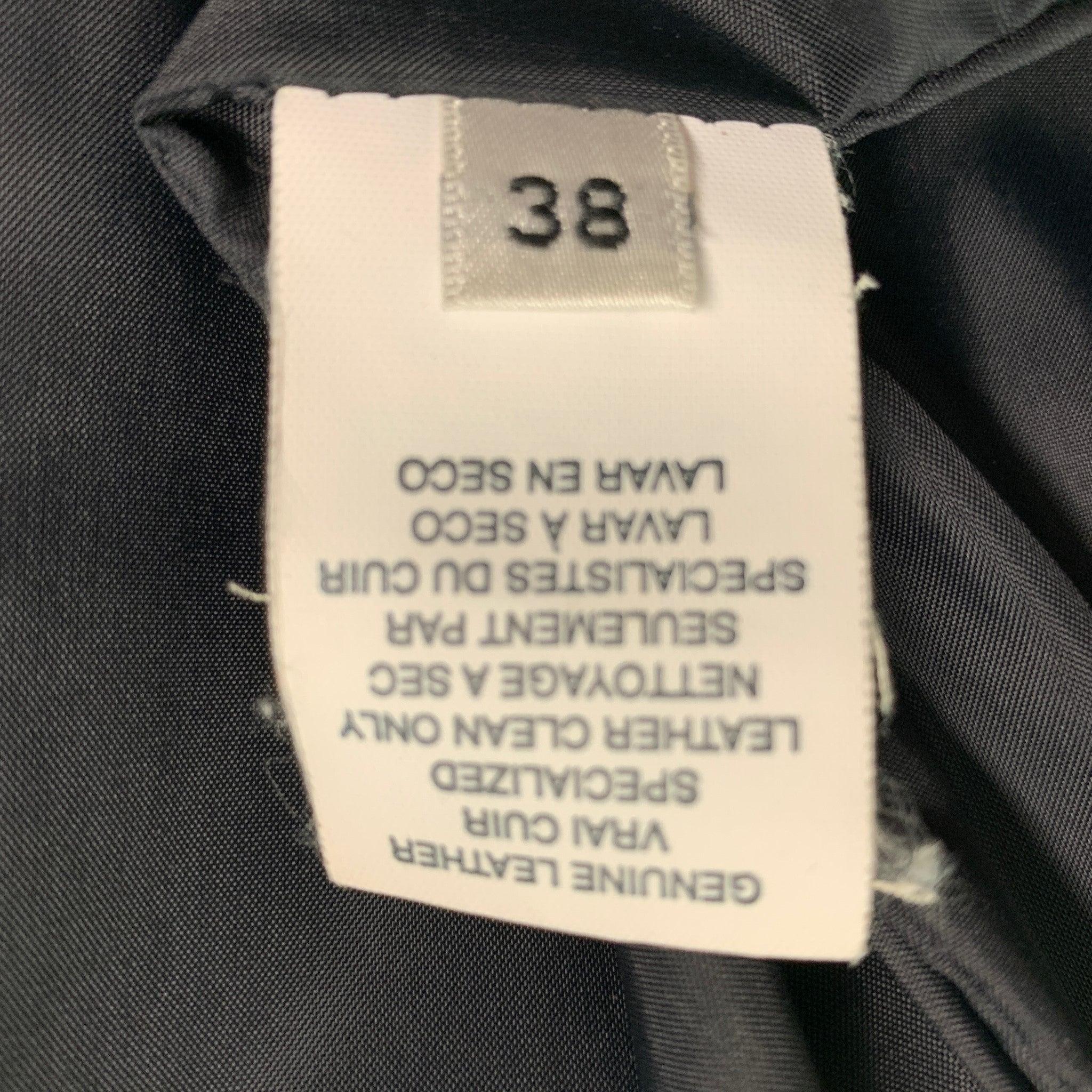 ARMANI COLLEZIONI Size 38 Black Solid Leather Drawstring Jacket For Sale 2