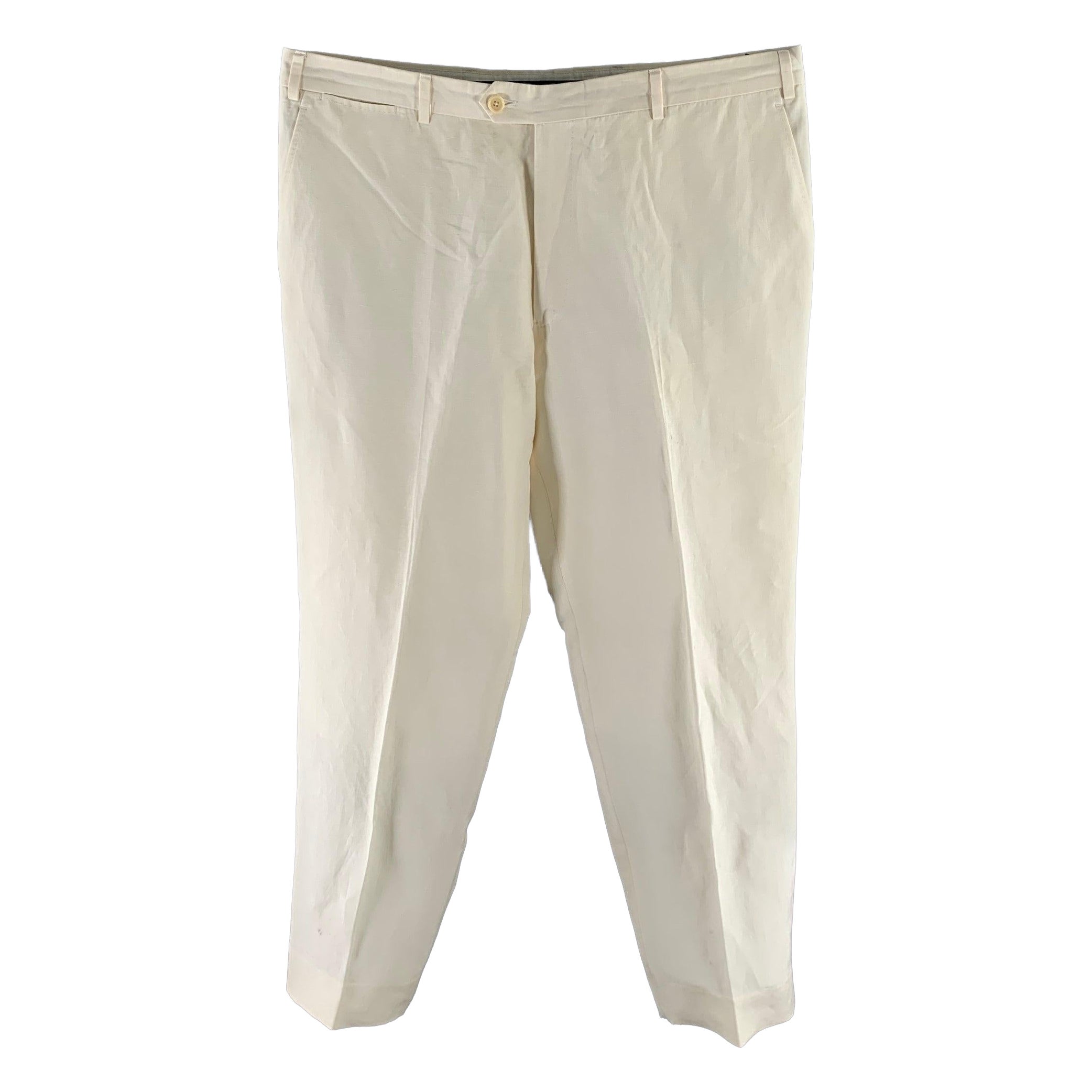 ARMANI COLLEZIONI Size 38 Cream Linen Silk Relaxed Fit Casual Pants