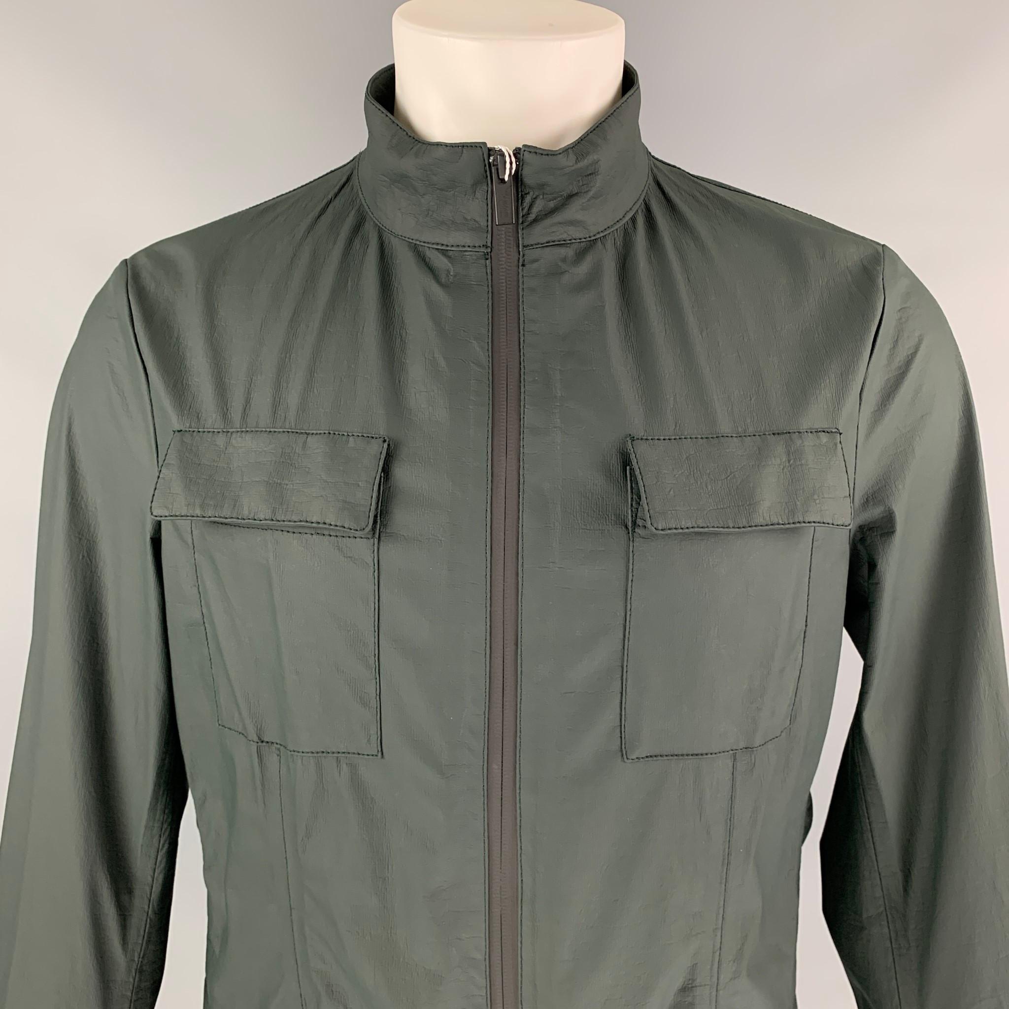 ARMANI COLLEZIONI Taglia 38 Giacca con zip in polietilene verde scuro idrorepellente 5