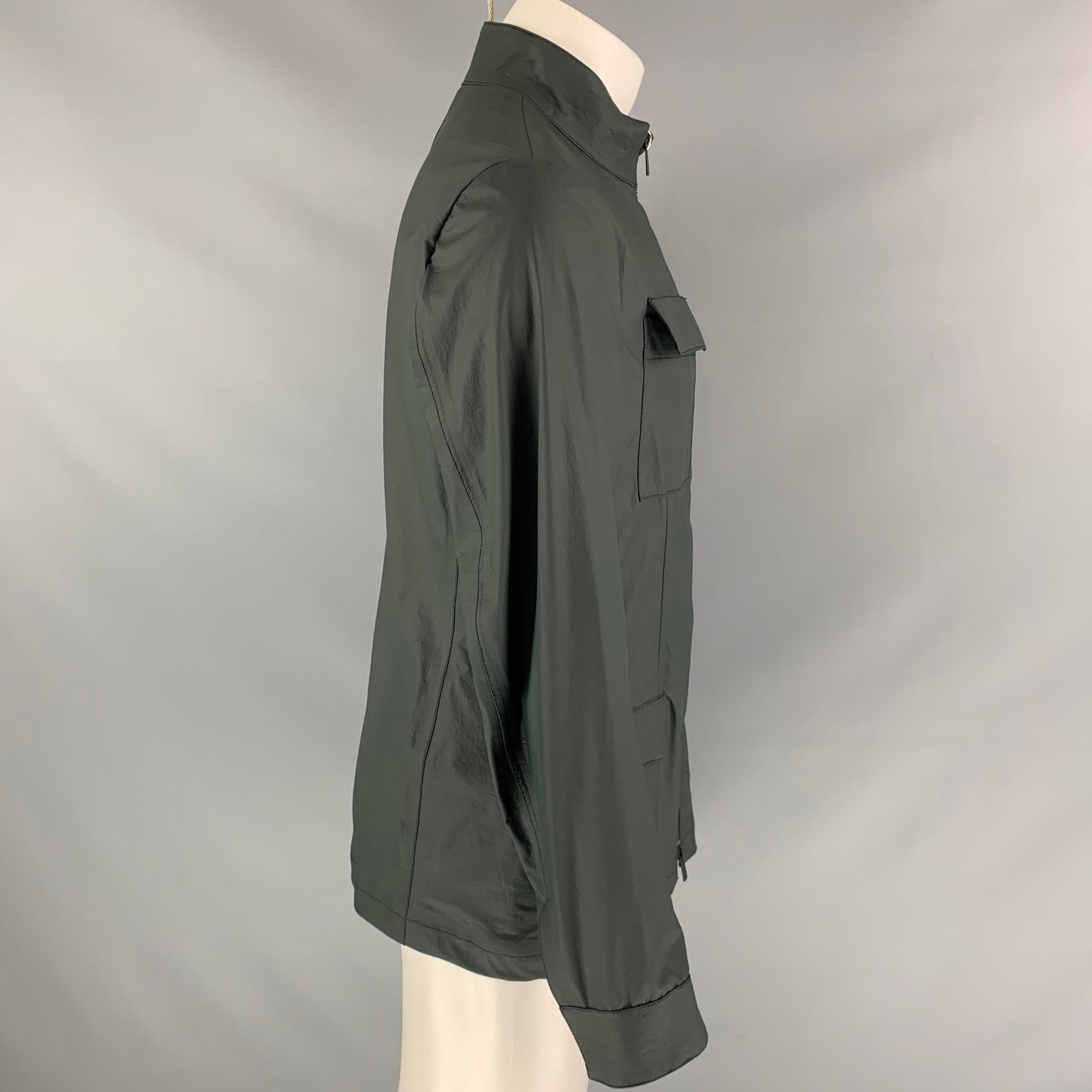 ARMANI COLLEZIONI Taglia 38 Giacca con zip in polietilene verde scuro idrorepellente 6