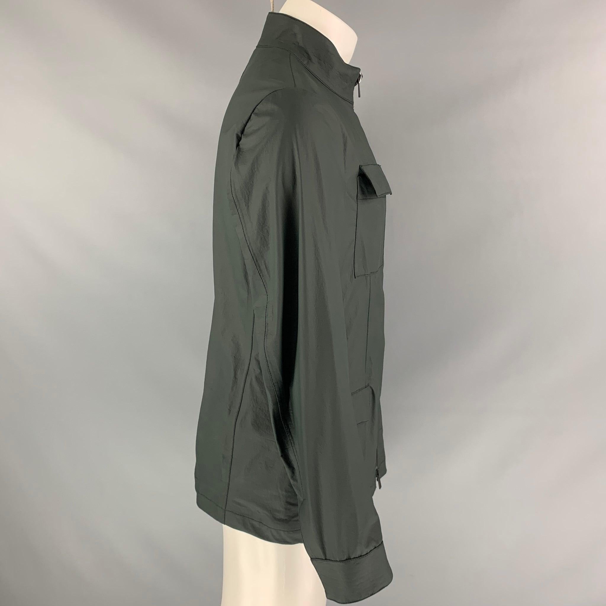 ARMANI COLLEZIONI Size 38 Dark Green Polyethylene Zip Up Water Repellent Jacket In Excellent Condition For Sale In San Francisco, CA