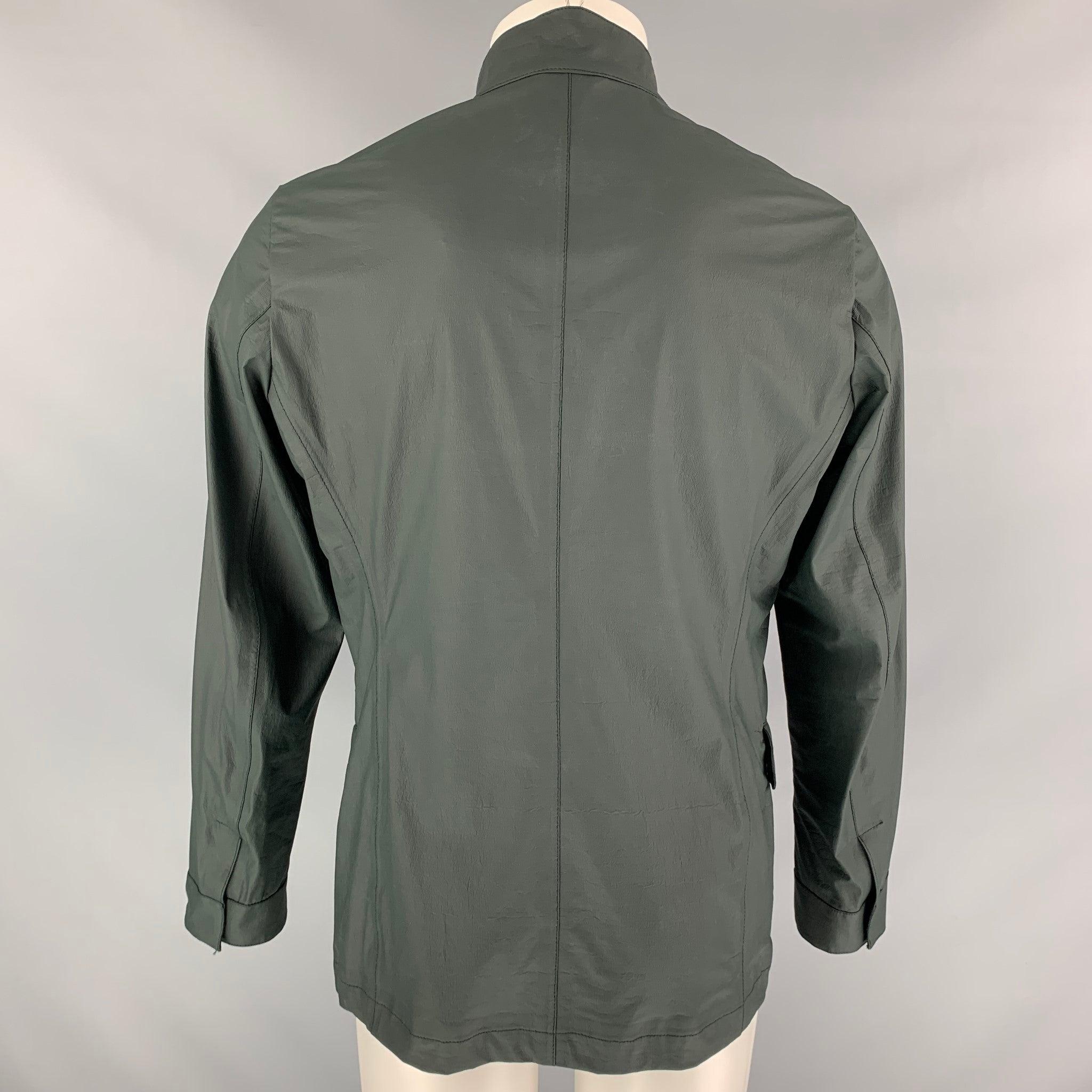 Men's ARMANI COLLEZIONI Size 38 Dark Green Polyethylene Zip Up Water Repellent Jacket For Sale