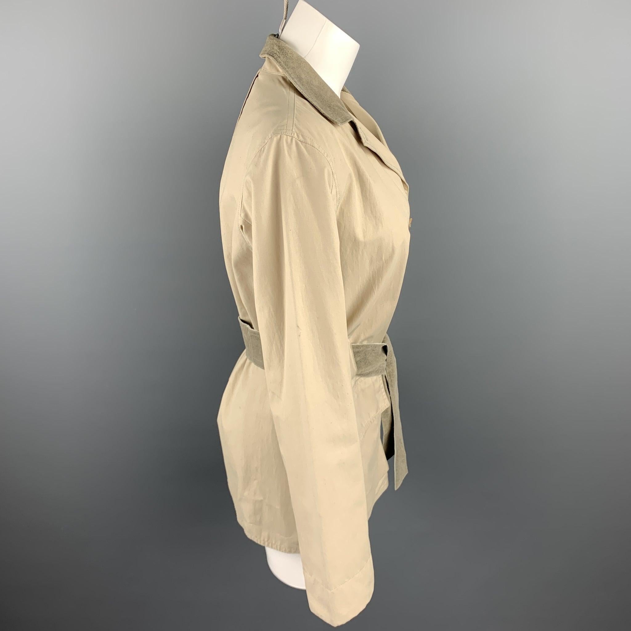 ARMANI COLLEZIONI Size 4 Beige Cotton Blend Belted Coat In Good Condition For Sale In San Francisco, CA