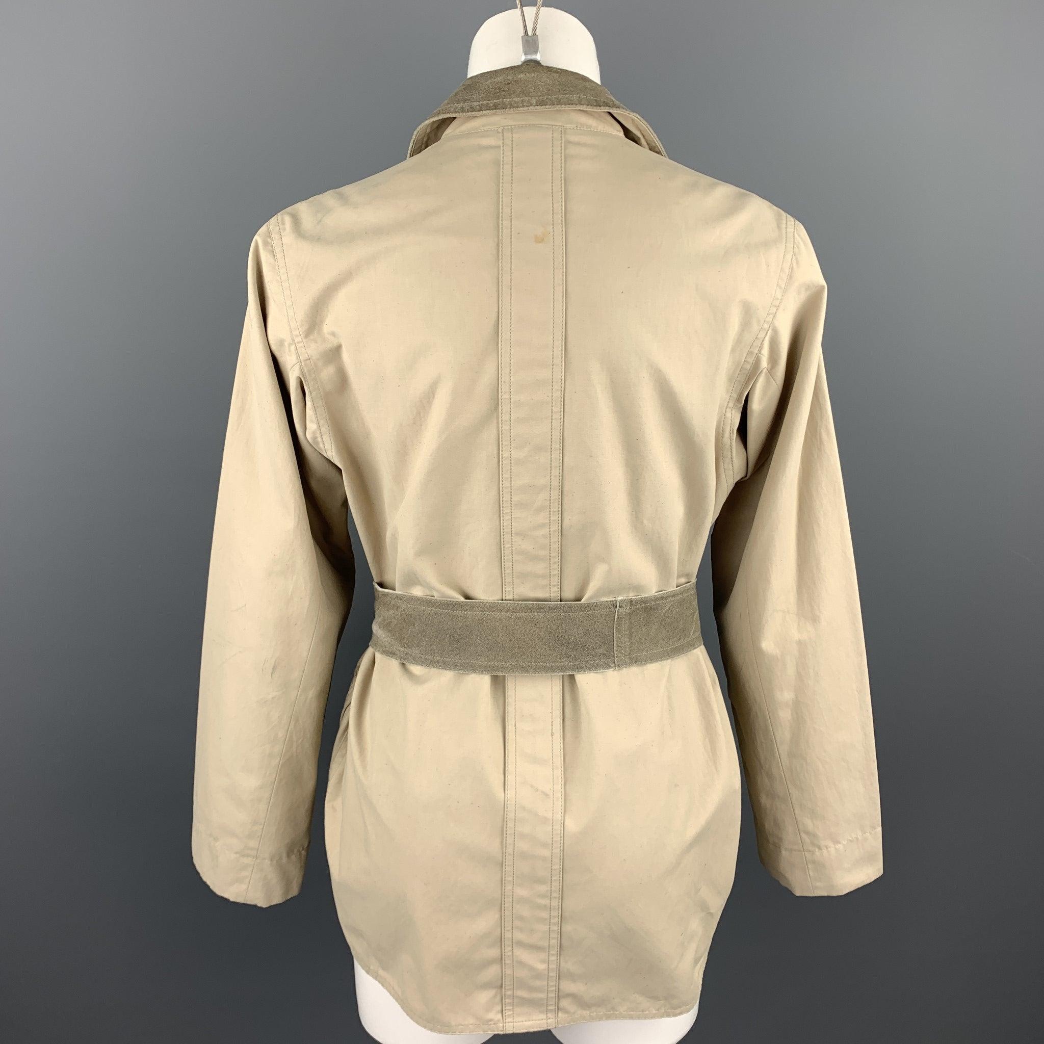 Women's ARMANI COLLEZIONI Size 4 Beige Cotton Blend Belted Coat For Sale