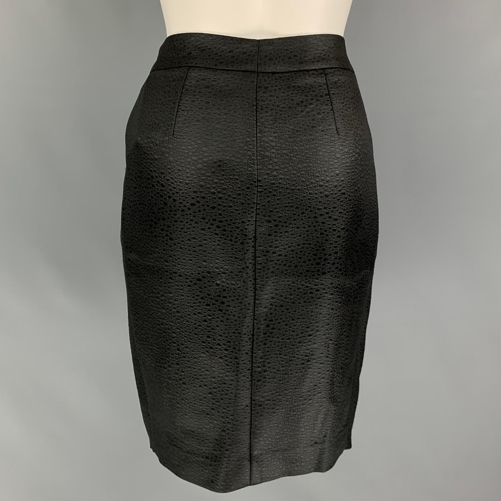 ARMANI COLLEZIONI Size 4 Black Acetate Blend Embossed Pleated Skirt In New Condition In San Francisco, CA