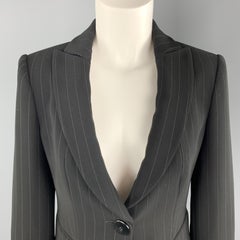 ARMANI COLLEZIONI Size 4 Black Pinstriped Cropped Blazer Jacket