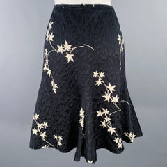 ARMANI COLLEZIONI Size 4 Black White Silk Wool Floral A-Line Below Knee Skirt