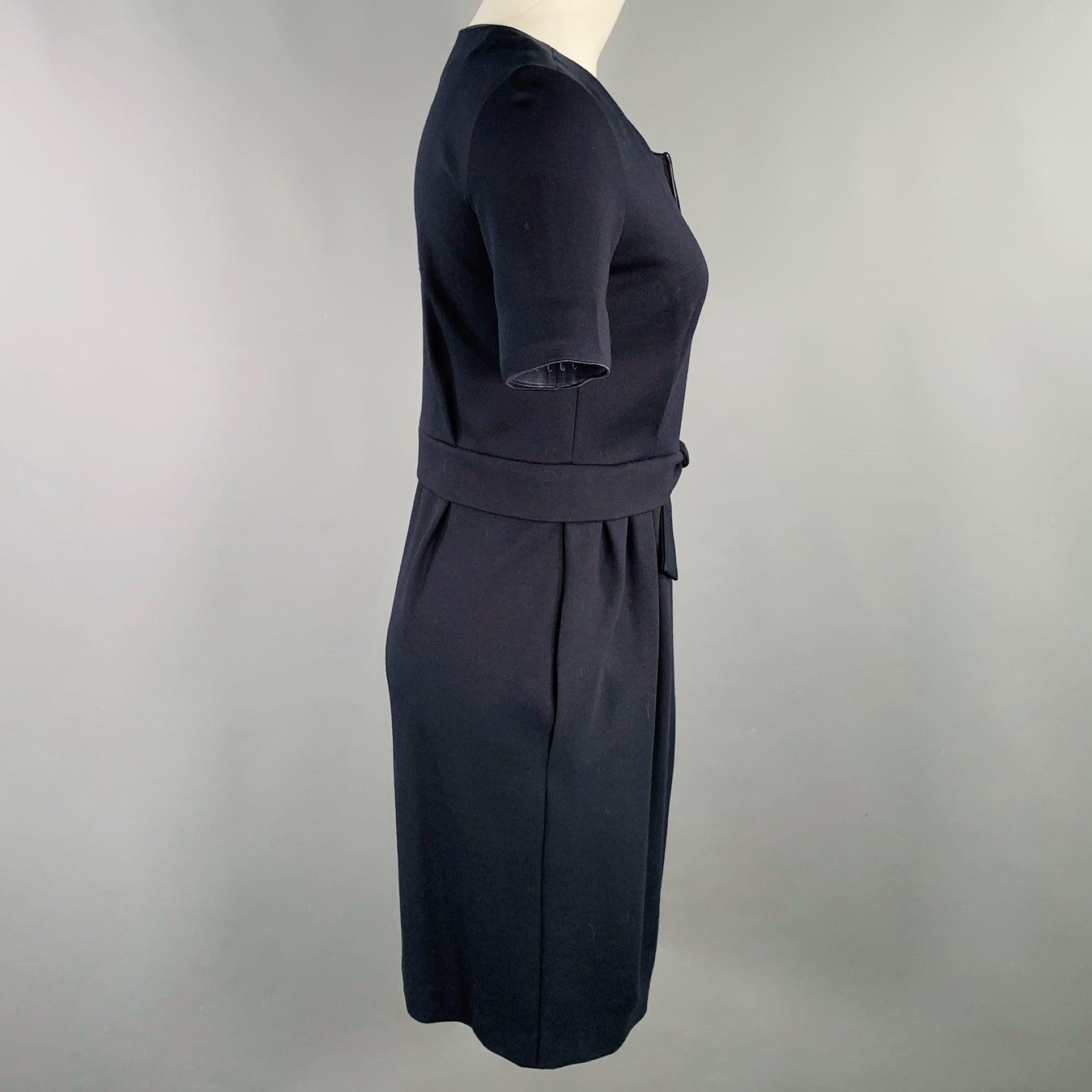 Black ARMANI COLLEZIONI Size 4 Navy Viscose Blend Pleated Zip Up Dress For Sale