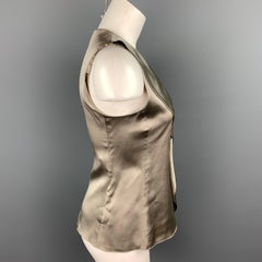 ARMANI COLLEZIONI Size 4 Silver Satin Silk Ruffle V-Neck Blouse