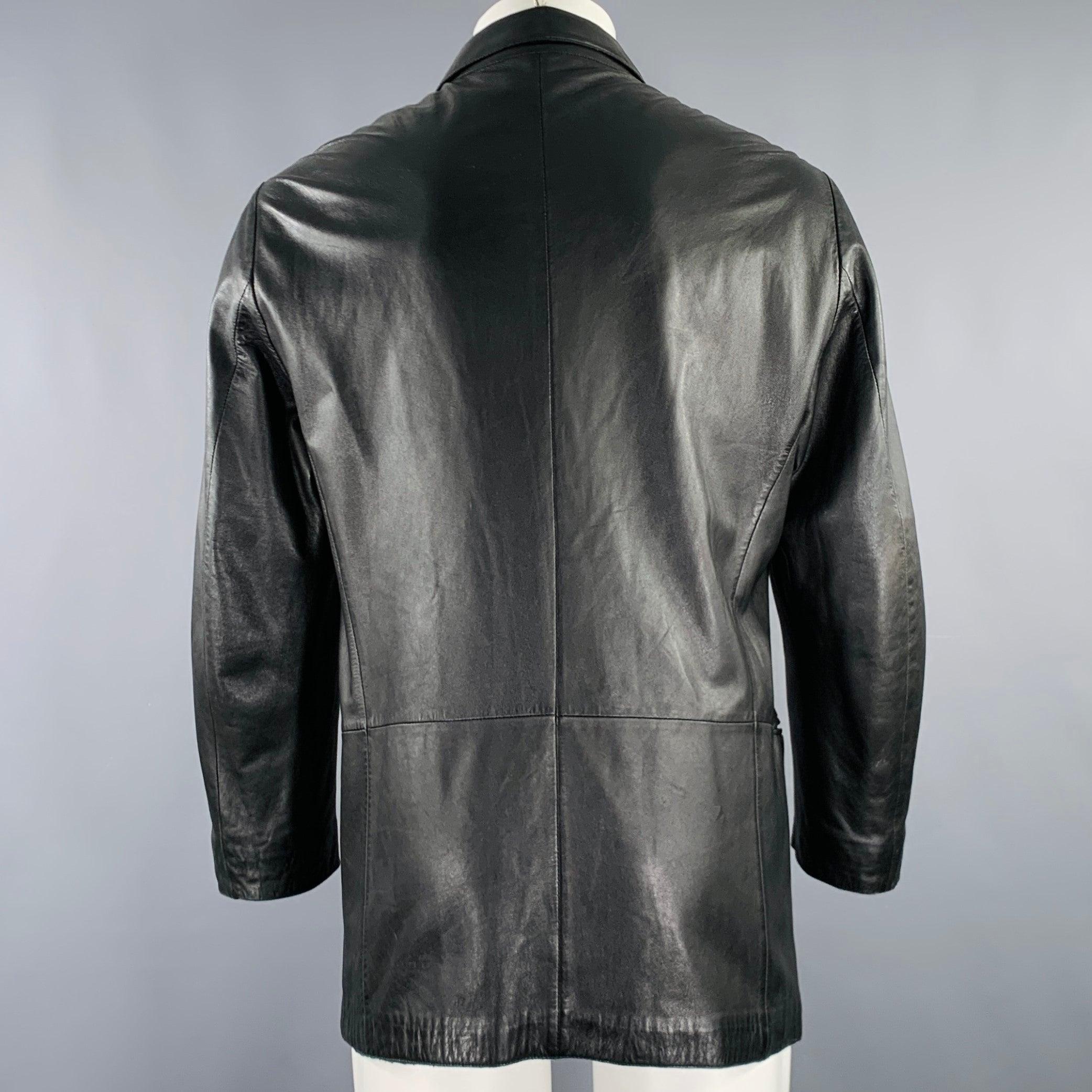 ARMANI COLLEZIONI Size 40 Black Lambskin Leather Single Breasted Jacket In Good Condition In San Francisco, CA