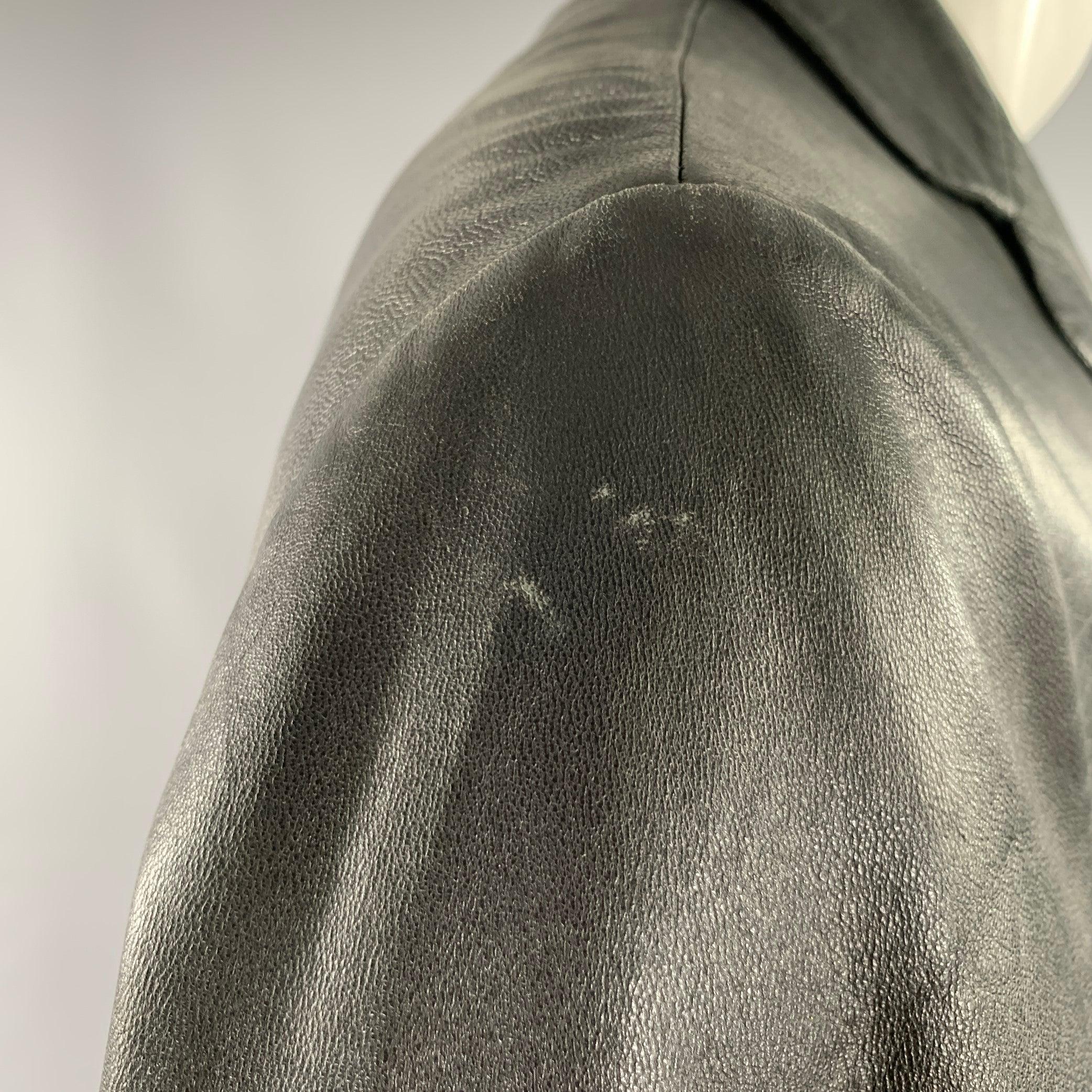 Men's ARMANI COLLEZIONI Size 40 Black Lambskin Leather Single Breasted Jacket