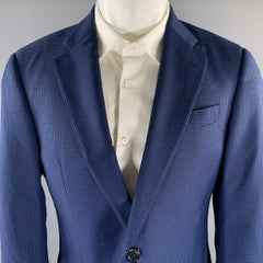 ARMANI COLLEZIONI Size 40 Blue Black Houndstooth Wool Sport Coat