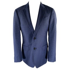 ARMANI COLLEZIONI Size 40 Blue Black Houndstooth Wool Sport Coat