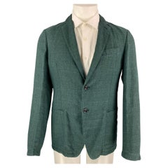 ARMANI COLLEZIONI Size 40 Green Cotton / Linen Notch Lapel Sport Coat