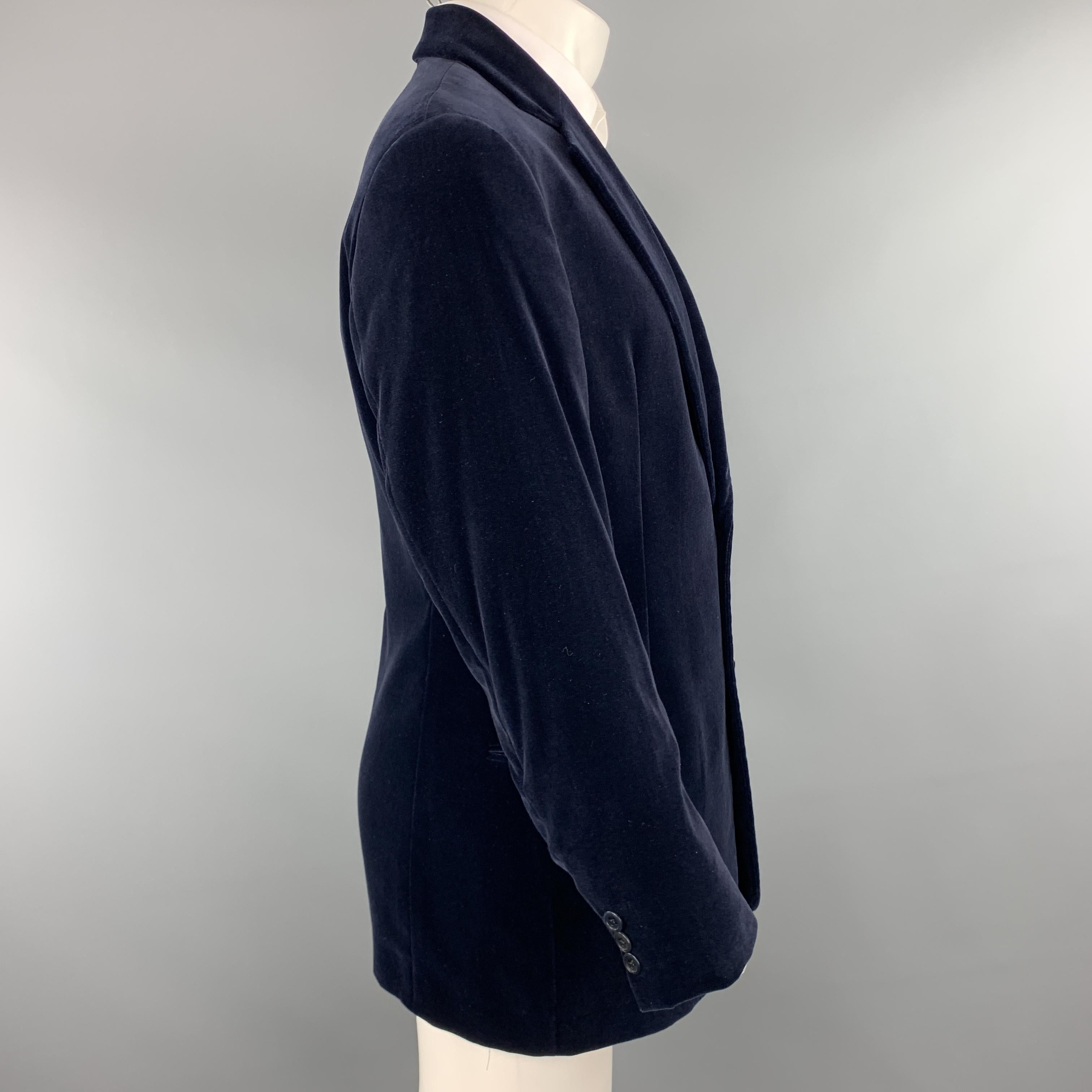 Black ARMANI COLLEZIONI Size 40 Navy Velvet Notch Lapel Sport Coat