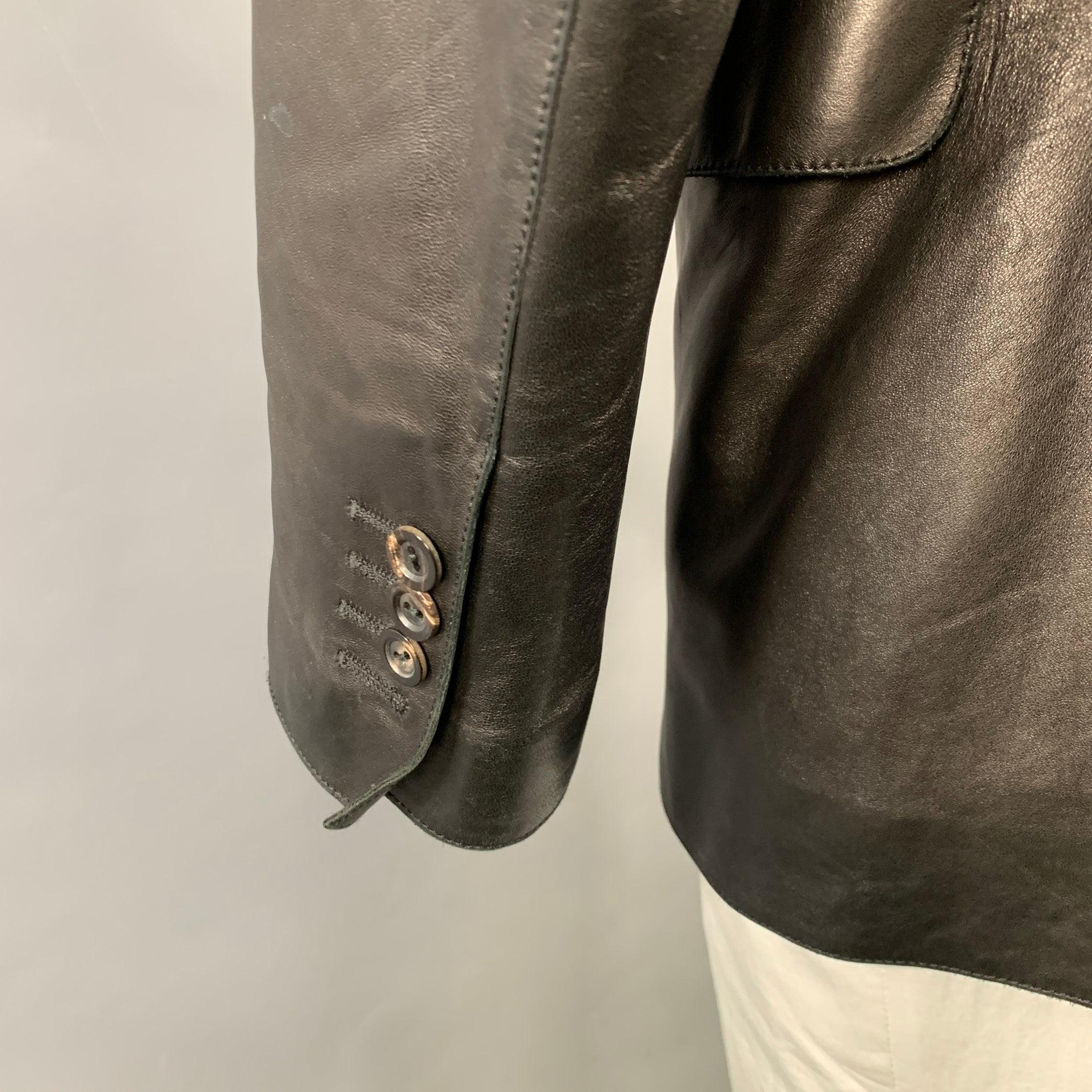Men's ARMANI COLLEZIONI Size 42 Black Lambskin Leather Single Breasted Notch Lapel Jacket For Sale
