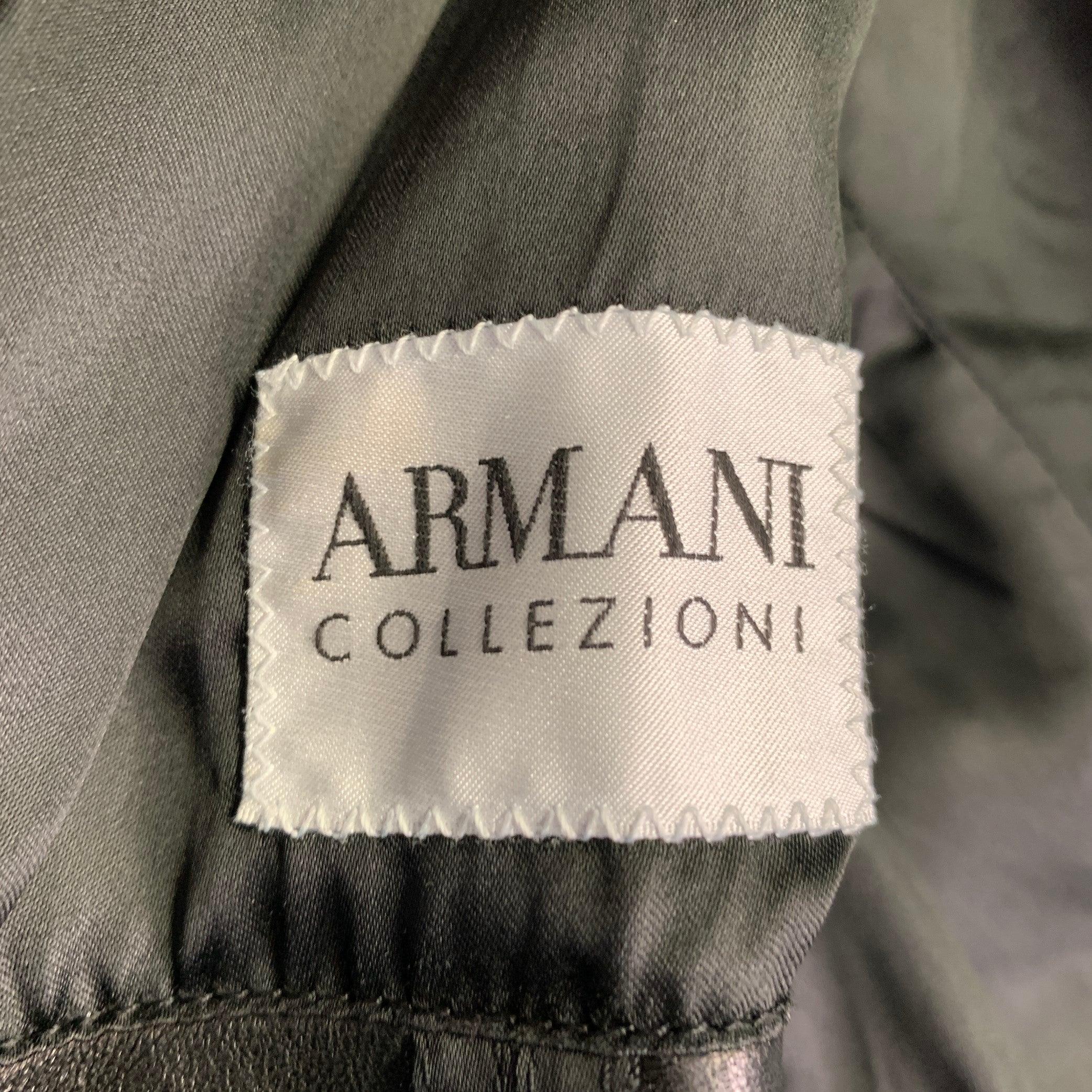 ARMANI COLLEZIONI Size 42 Black Lambskin Leather Single Breasted Notch Lapel Jacket For Sale 2