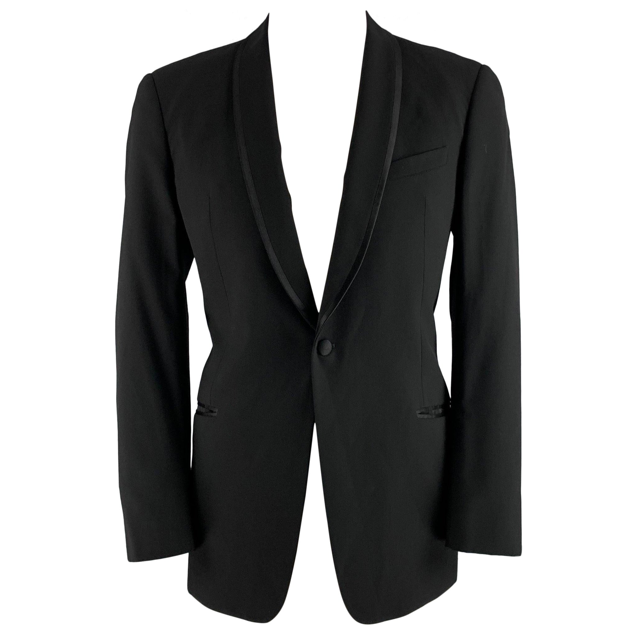 ARMANI COLLEZIONI Talla 42 Negro Lana Sólida Cuello Chal Abrigo Deportivo