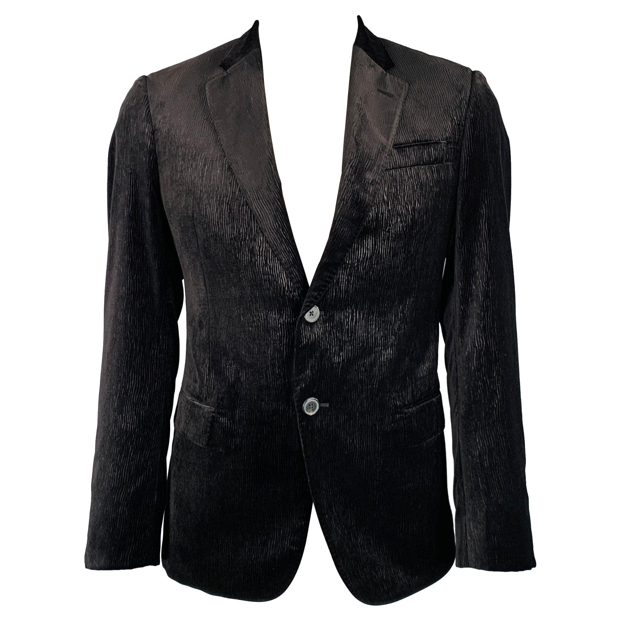 ARMANI COLLEZIONI Size 42 Black Velvet Wood Grain Polyester Sport Coat