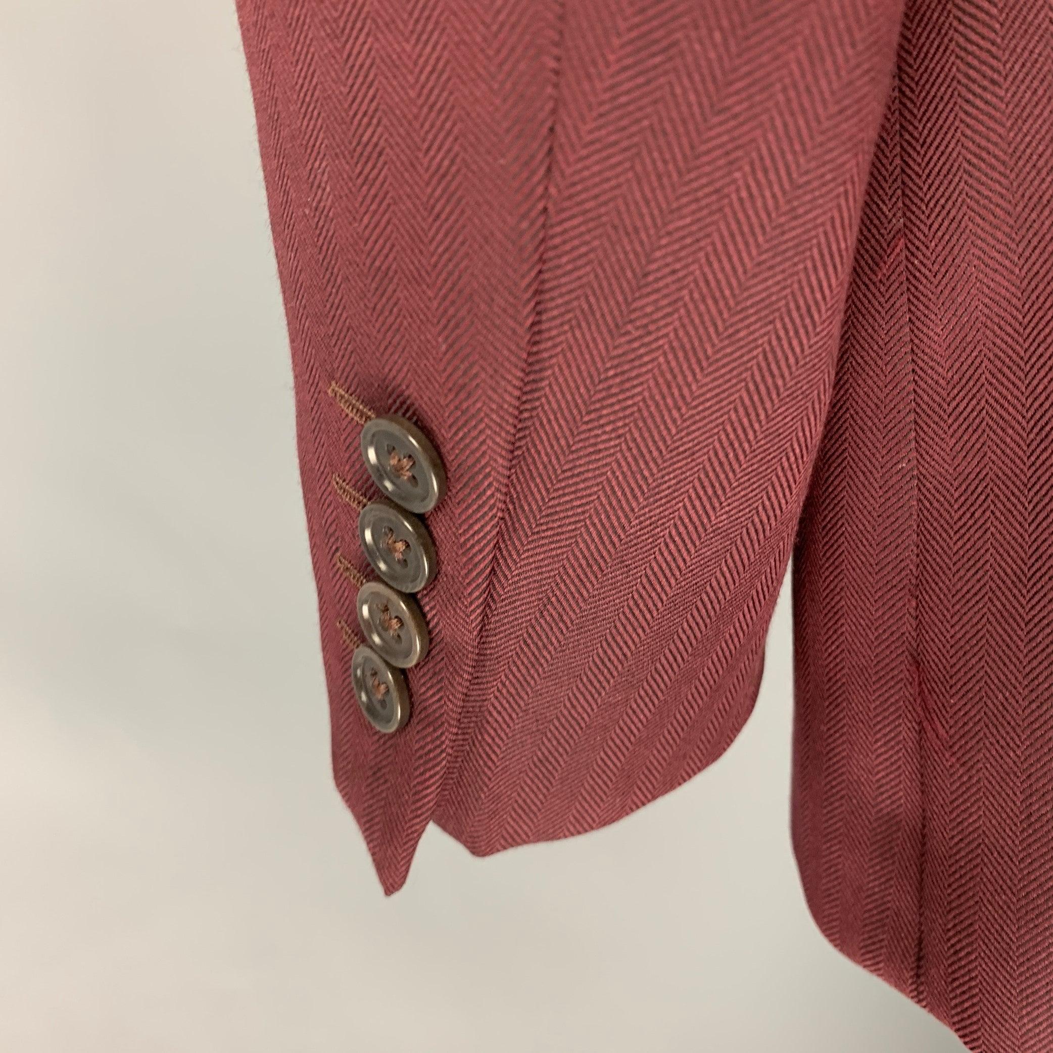 Uomo ARMANI COLLEZIONI Taglia 42 Cappotto sportivo in lana a spina di pesce bordeaux in vendita