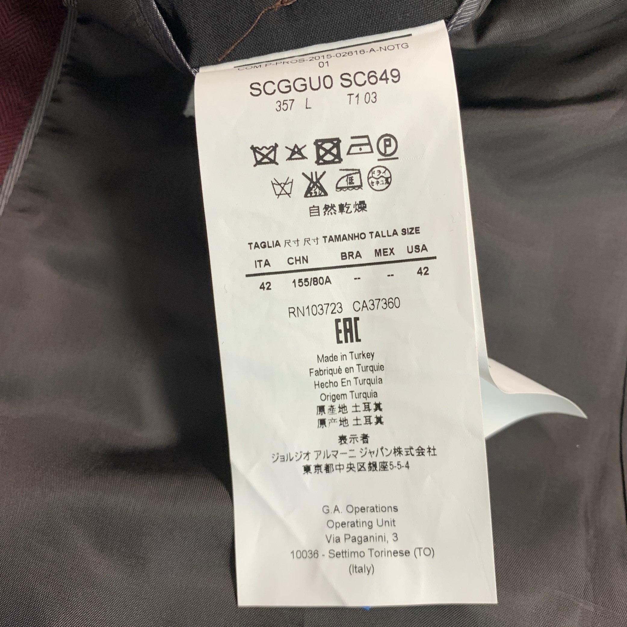 ARMANI COLLEZIONI Taglia 42 Cappotto sportivo in lana a spina di pesce bordeaux in vendita 3