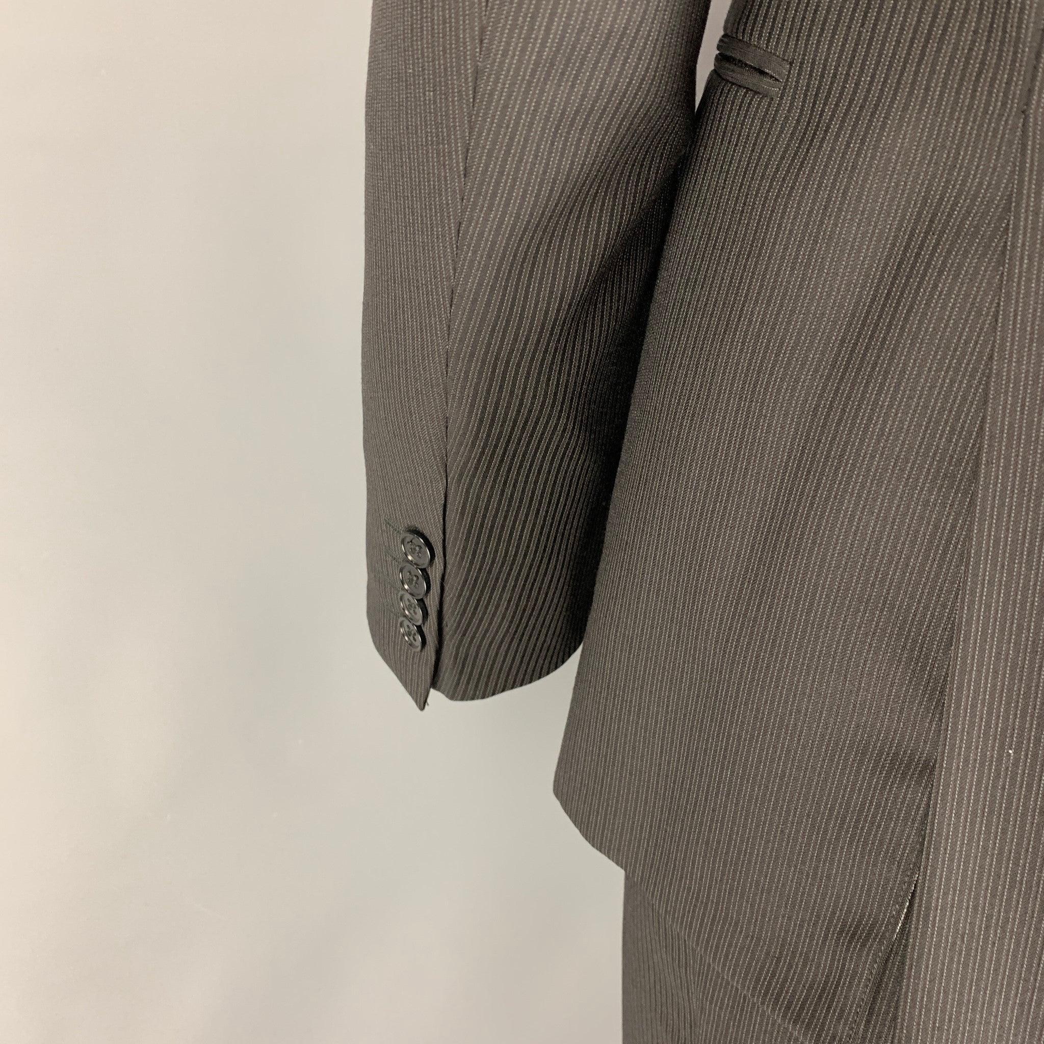 ARMANI COLLEZIONI Größe 42 Langer schwarzer Nadelstreifen-Anzug aus Wolle mit Notch-Revers Herren im Angebot