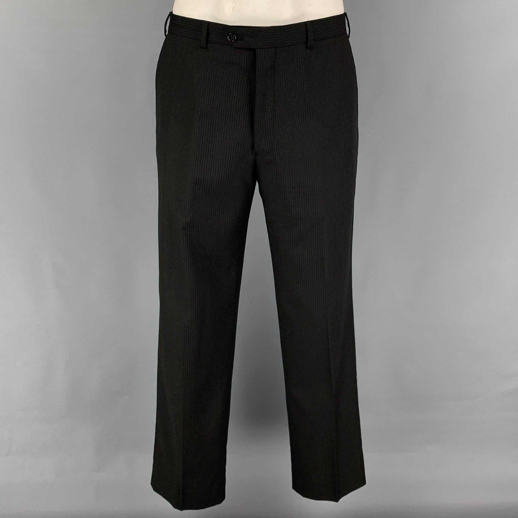 ARMANI COLLEZIONI Size 42 Long Black Pinstripe Wool Notch Lapel Suit For Sale 1