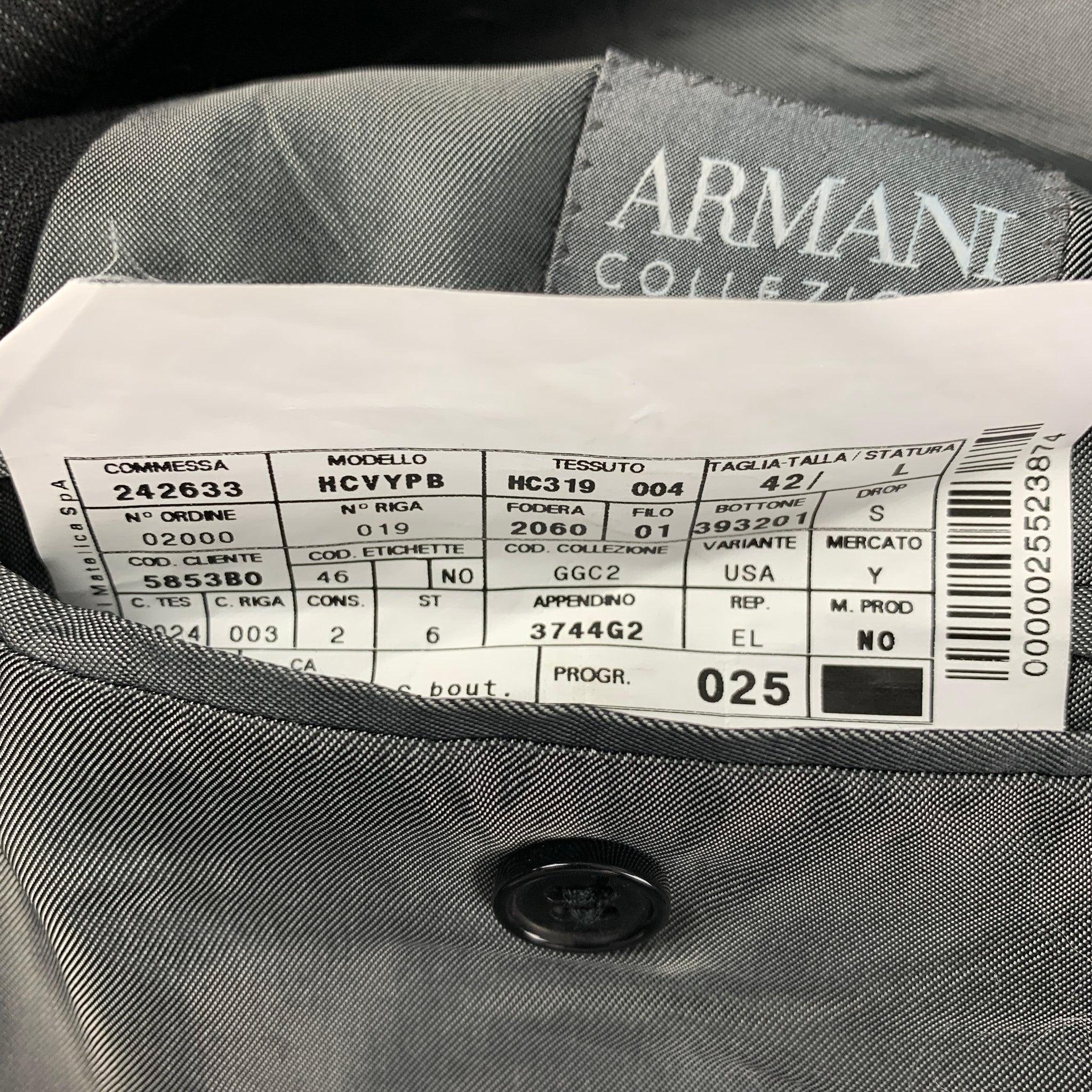 ARMANI COLLEZIONI Size 42 Long Black Pinstripe Wool Notch Lapel Suit For Sale 3