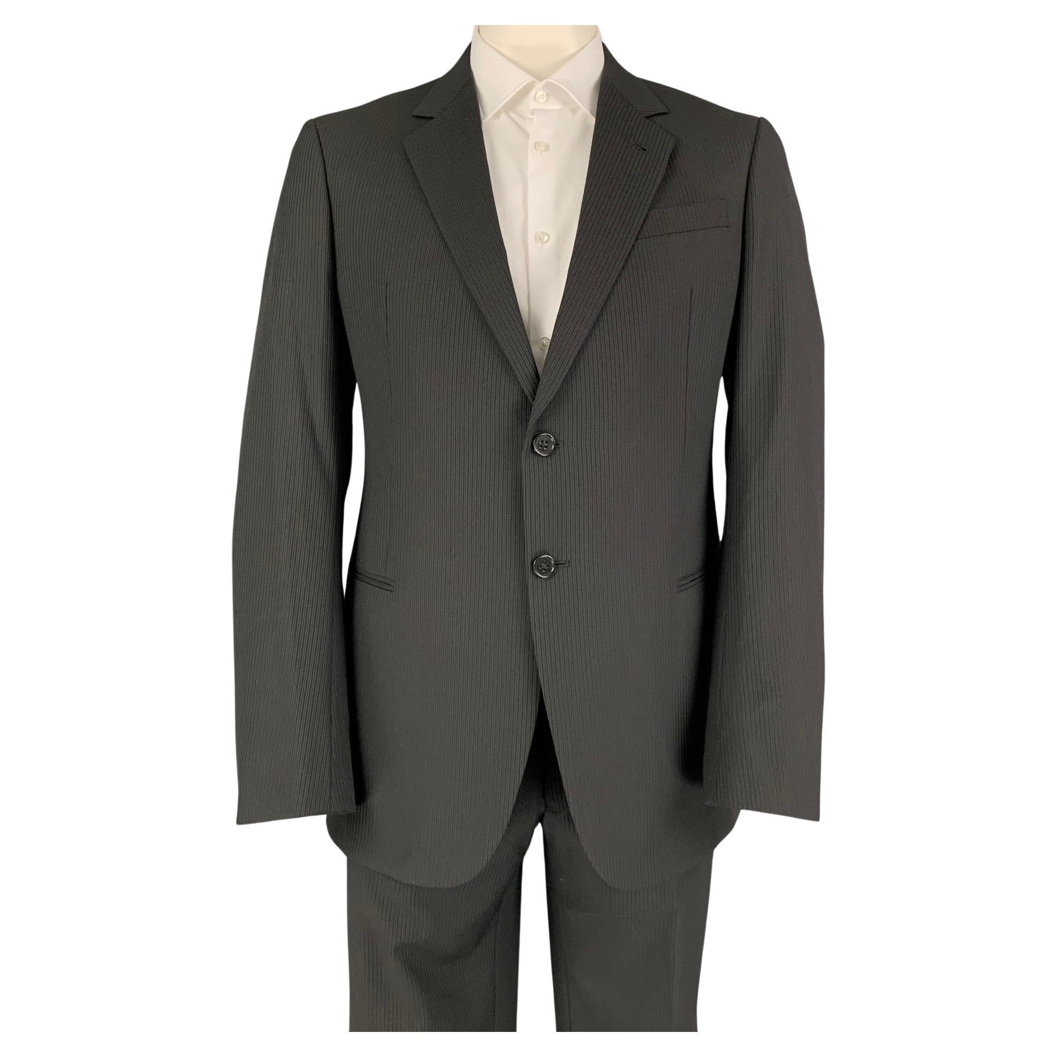 ARMANI COLLEZIONI Size 42 Long Black Pinstripe Wool Notch Lapel Suit For Sale