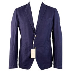 ARMANI COLLEZIONI Size 42 Navy Linen Cotton Notch Lapel Sport Coat