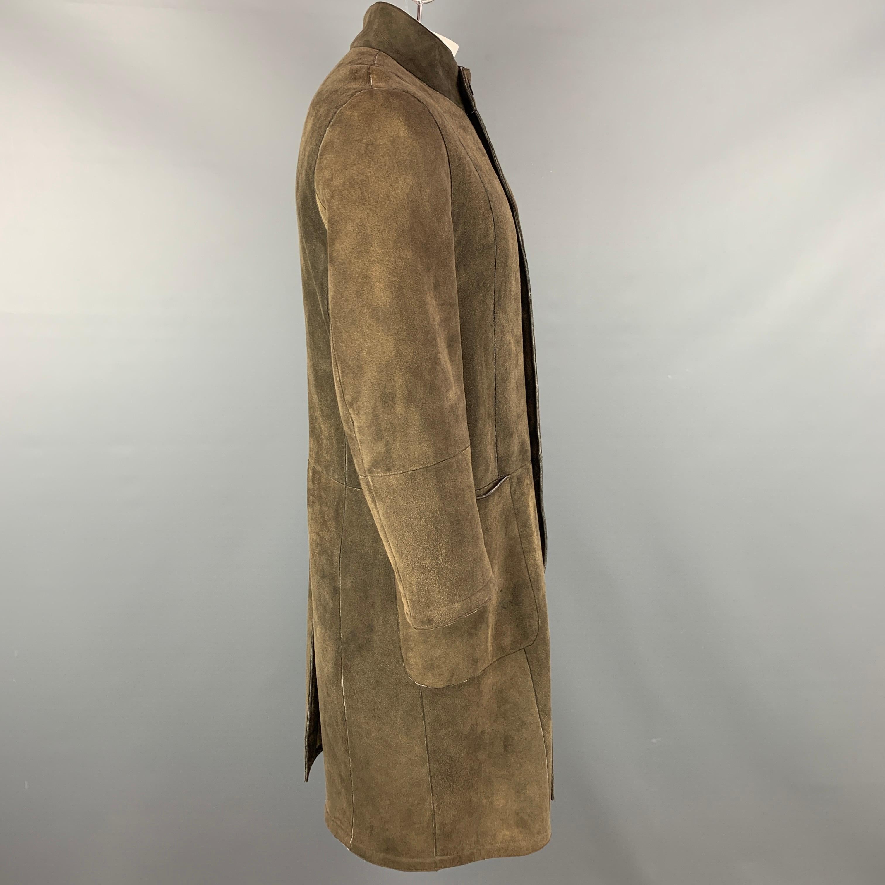 Brown ARMANI COLLEZIONI Size 42 Olive Distressed Shearling Buttoned Coat