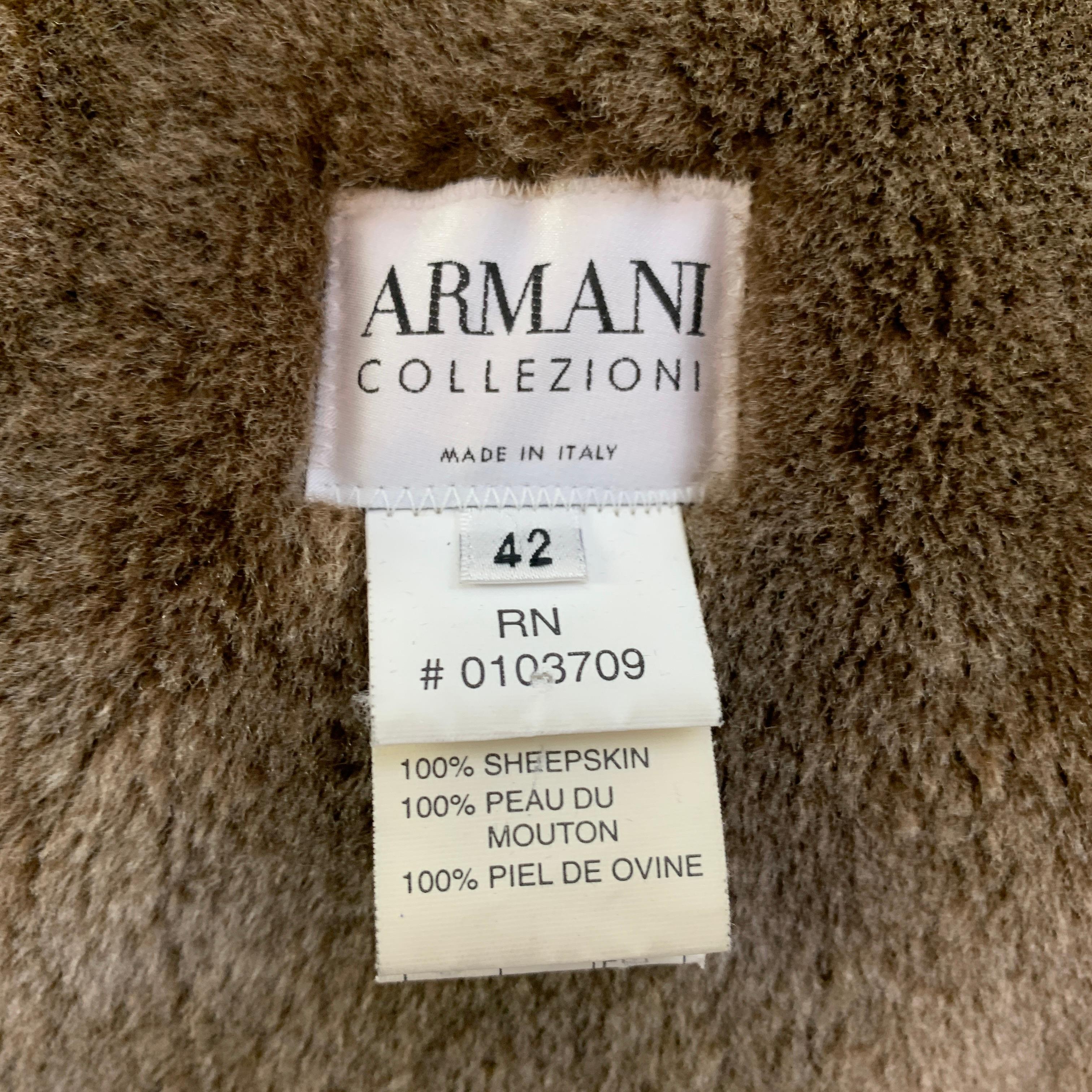 ARMANI COLLEZIONI Size 42 Olive Distressed Shearling Buttoned Coat 1