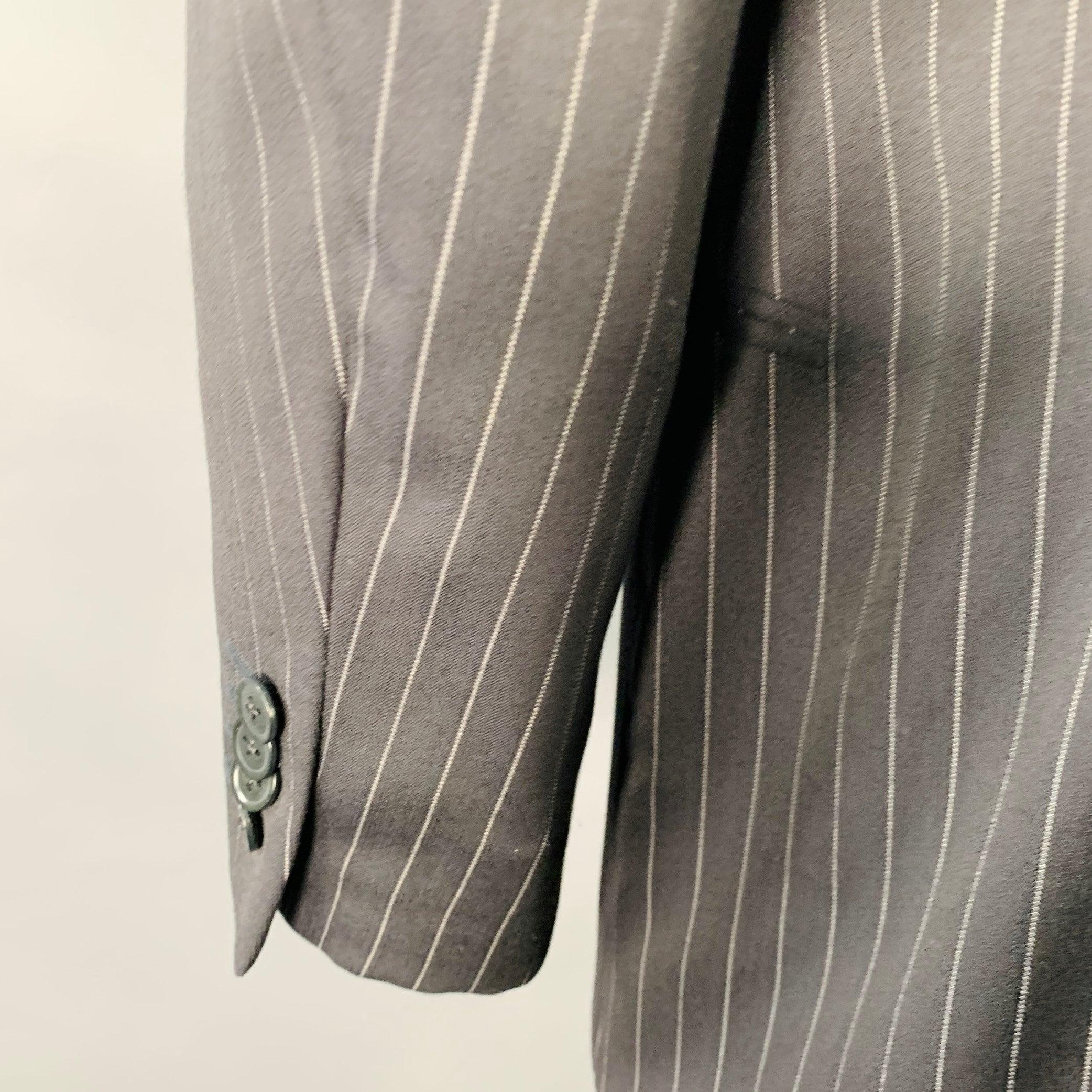 ARMANI COLLEZIONI Size 44 Long Black White Pinstripe Wool Peak Lapel Suit For Sale 2