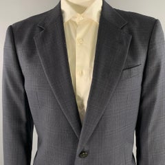 ARMANI COLLEZIONI Size 44 Navy Plaid Wool Notch Lapel Sport Coat