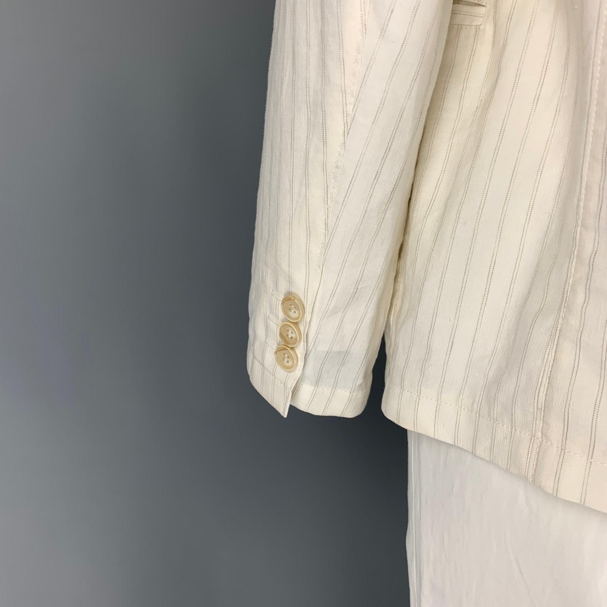 Men's ARMANI COLLEZIONI Size 44 Regular Off White Stripe Notch Lapel Sport Coat For Sale
