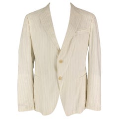 ARMANI COLLEZIONI Size 44 Regular Off White Stripe Notch Lapel Sport Coat ARMANI COLLEZIONI Size 44 Regular Off White Stripe Notch Lapel Sport Coat