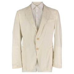 ARMANI COLLEZIONI Size 44 Regular Off White Stripe Notch Lapel Sport Coat