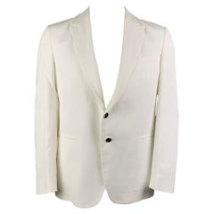 ARMANI COLLEZIONI Size 44 White Textured Viscose / Linen Peak Lapel Sport Coat