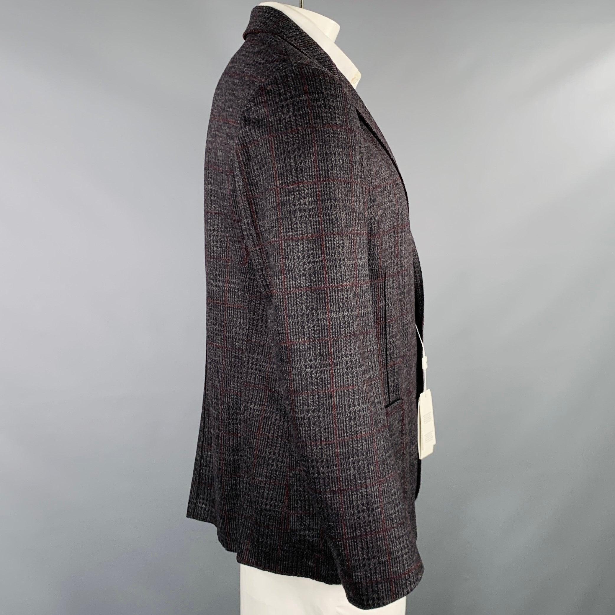Nero ARMANI COLLEZIONI Taglia 46 Cappotto sportivo a quadri grigio nero borgogna in vendita