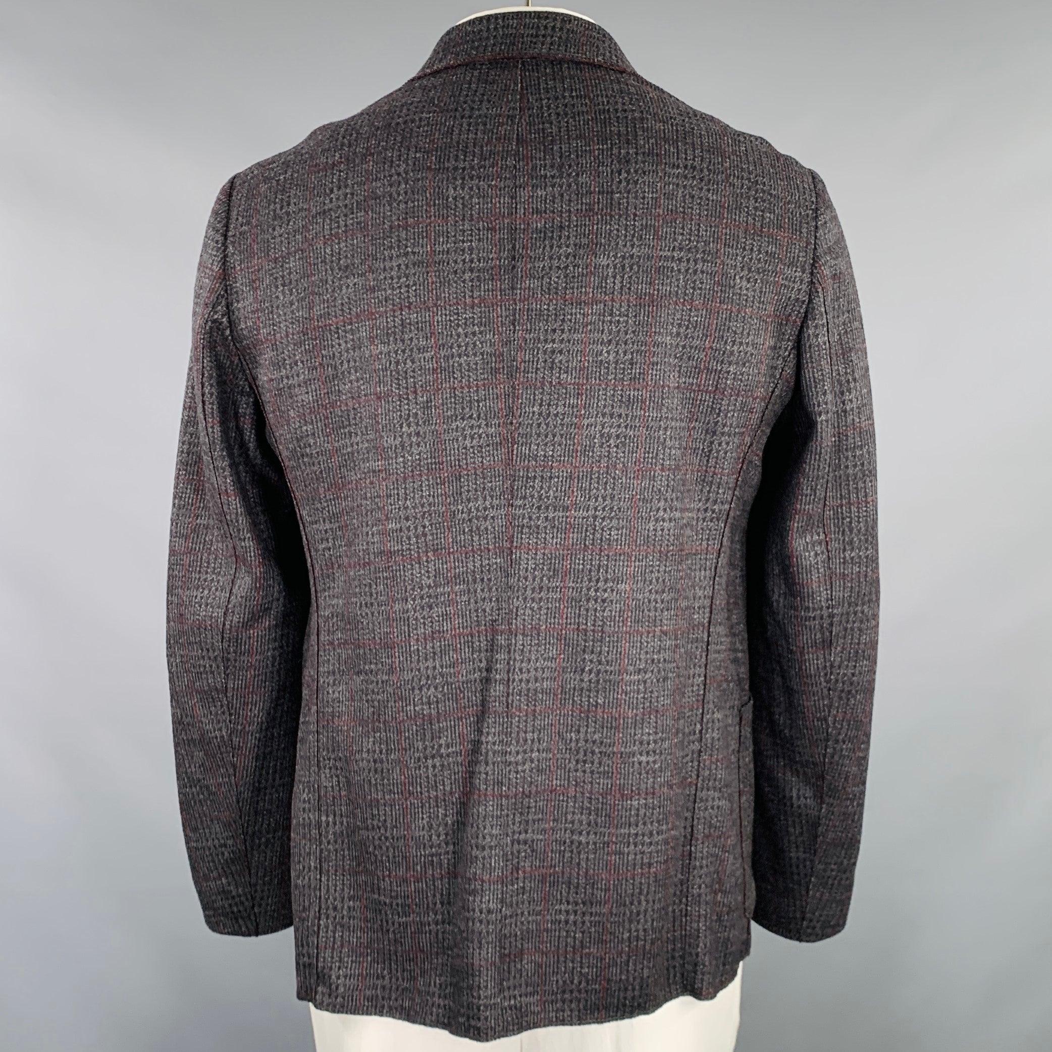 ARMANI COLLEZIONI Taglia 46 Cappotto sportivo a quadri grigio nero borgogna In condizioni ottime in vendita a San Francisco, CA