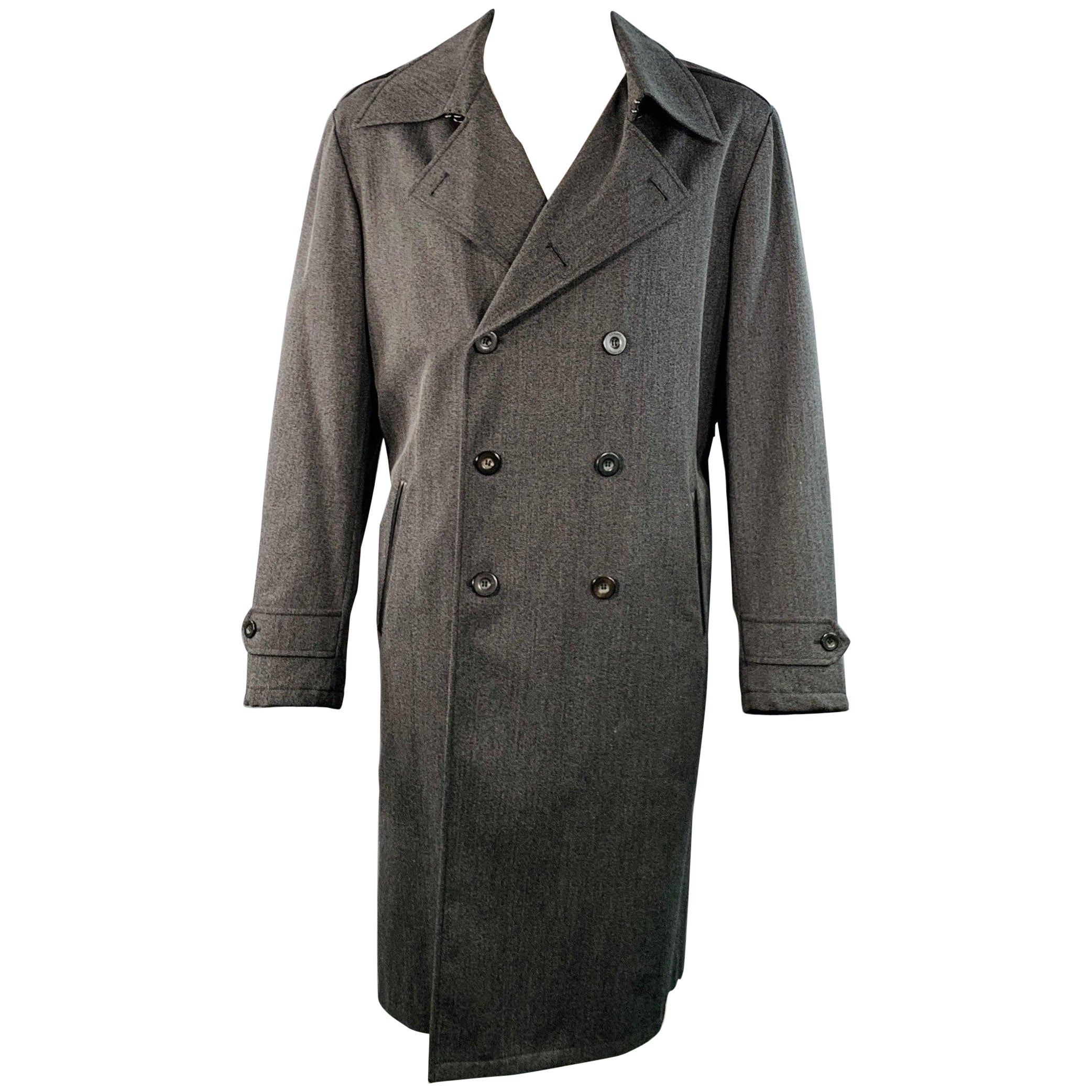 ARMANI COLLEZIONI Taglia 46 Grigio Antracite Twill Lana Cotone Cappotto Doppio Petto in vendita