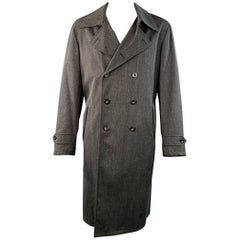 ARMANI COLLEZIONI Taglia 46 Grigio Antracite Twill Lana Cotone Cappotto Doppio Petto