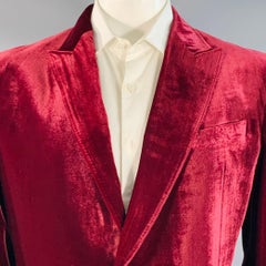 ARMANI COLLEZIONI Size 46 Long Burgundy Velvet Rayon Silk Sport Coat